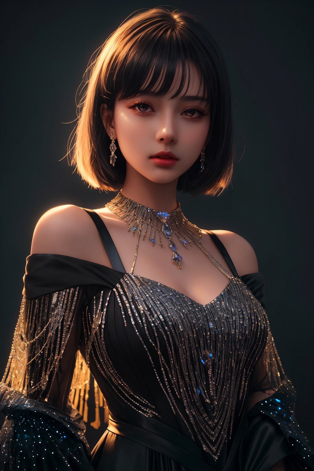  cinematic, fashion photo of a beautiful girl in the style of neomorphism, the transformation of minerals into polymorphs, glowing crystals, hyper detailed, photorealistic, detailed glow, ambient occlusion, side light, shadow, light master, Sky Fantasy