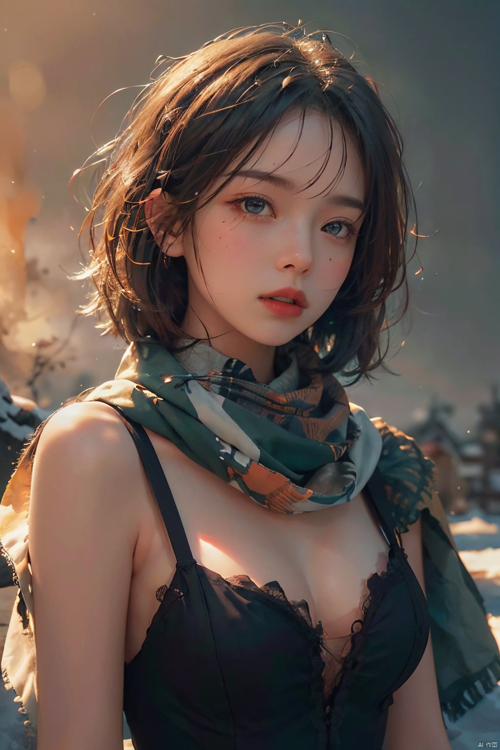  masterpiece,best quality,official art,extremely detailed CG unity 8k wallpaper,large breasts, 1girl, upper body, face close up,scarf, maid, snow shelter,exposure blend, medium shot, bokeh, (hdr:1.4), high contrast, (cinematic, teal and orange:0.85), (muted colors, dim colors, soothing tones:1.3), illumination Pro