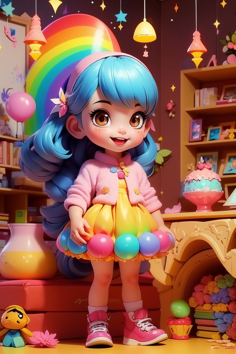 (Child character:1.2),  (Colorful personality:1.3),  Meet Lily,  a cheerful little girl with a vibrant personality and a unique twist – her hair shimmers in all the colors of the rainbow. Her warm brown eyes radiate curiosity and kindness,  making her a truly endearing character with a captivating appearance.