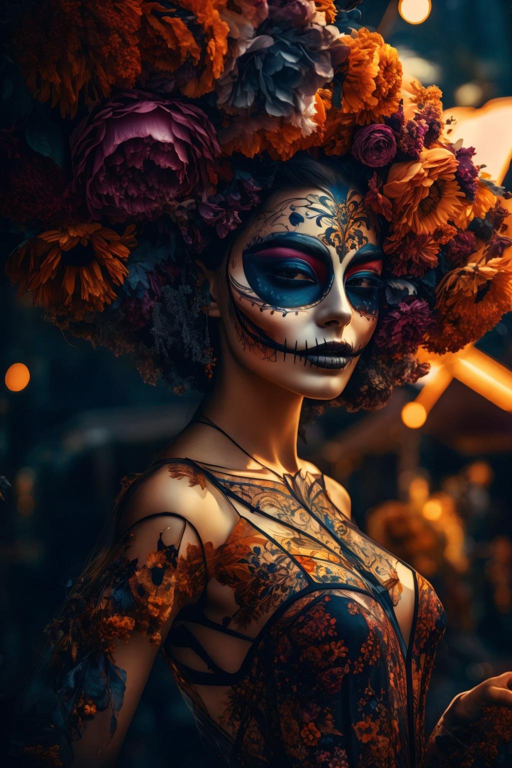 <lora:Katrina_V1:0.9> masterpiece, best quality, volumetric lighting, young woman in xyzgg style, Solidaster, intricate details, looking at viewer, A sinister carnival tent, filled with eerie attractions and mysterious performers background 