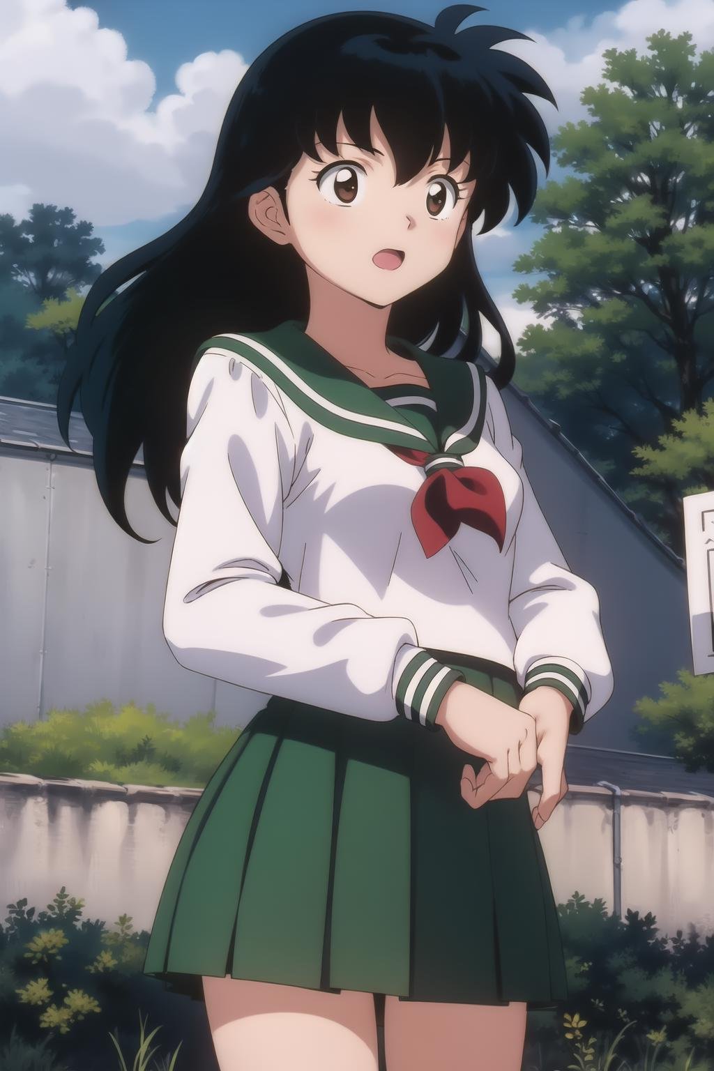 kagome, 1girl,  school_uniform, skirt,