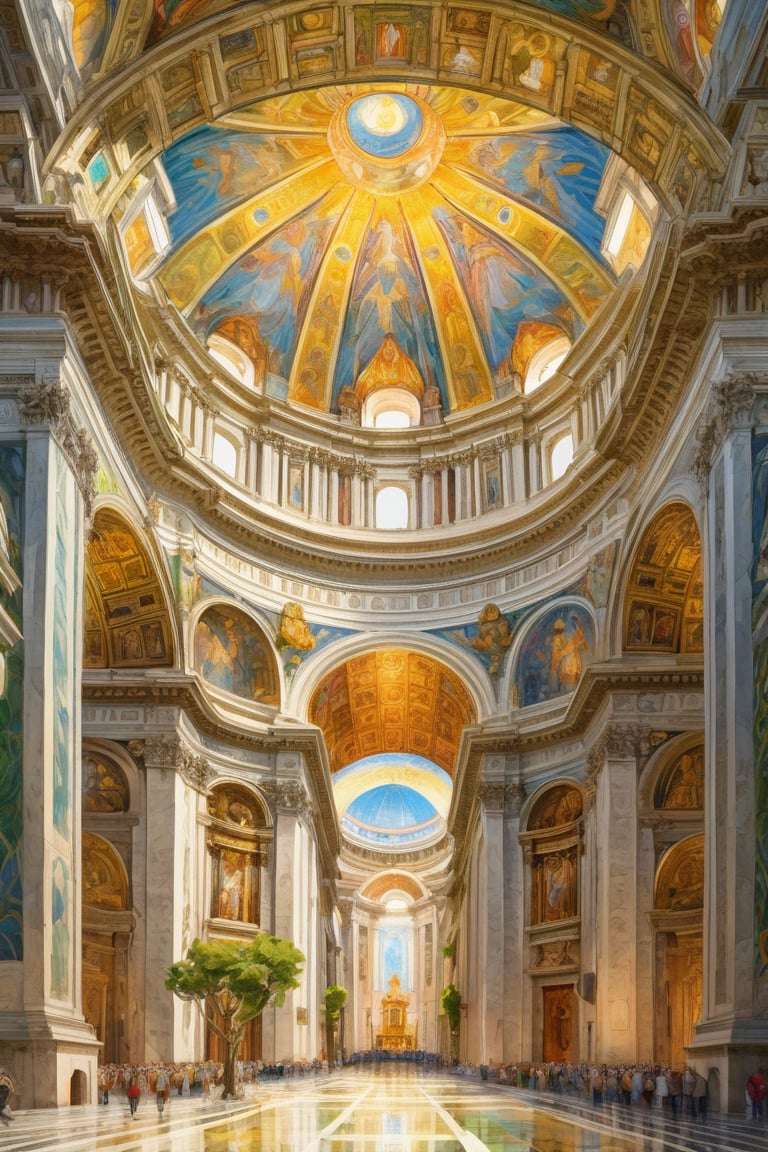 detailed, (cityscape art stylized by Maurice Prendergast:0.9) , colorful art, Meandering Mature Maori Algae, Golden ratio, inside a St. Peter's Basilica, Summer, Ethereal Lighting, 80mm