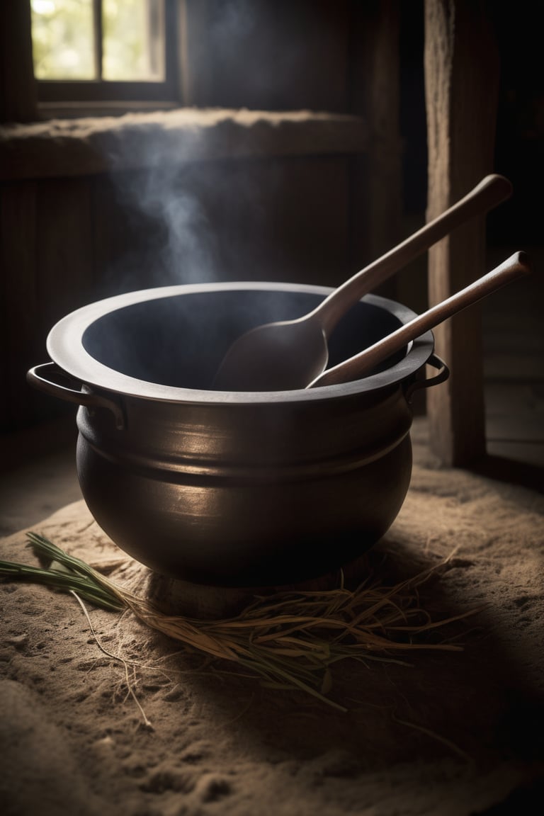 detailed, Evil Mennonite ladle, in a Fairy-Tale setting, made by Bose, Bathed in shadows, soft focus, Dynamic