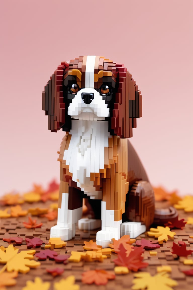 detailed, Spellbinding Cavalier King Charles Spaniel, Fall, Simple and clean, Lustful, Pixel Art, 50mm, pink and Brown hue