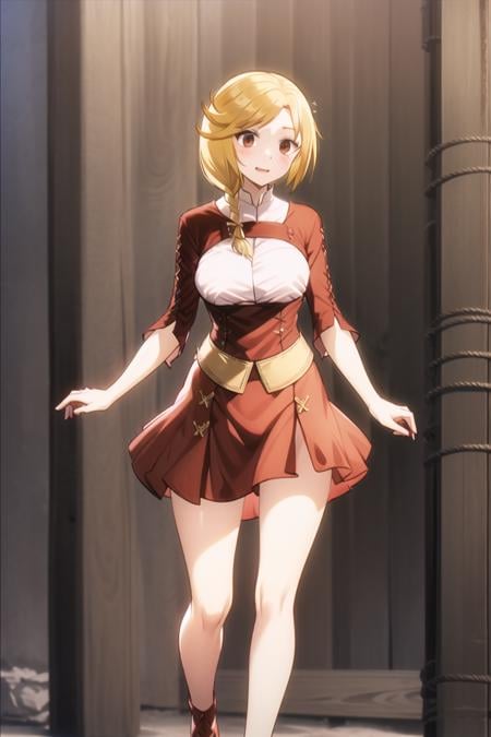 full body, woman, enri_Emmot, brown dress with a red bow, <lora:Enry Emmot (Overlord):1>