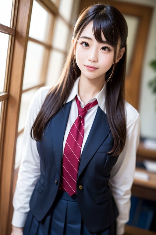 arafed asian woman in a school uniform posing for a picture, japanese girl school uniform, a hyperrealistic schoolgirl, japanese school uniform, hyperrealistic schoolgirl, wearing japanese school uniform, smooth white tight clothes suit, girl wearing uniform, wearing school uniform, realistic schoolgirl, wearing a shirt with a tie, wearing in shirt, jk uniform, school girl