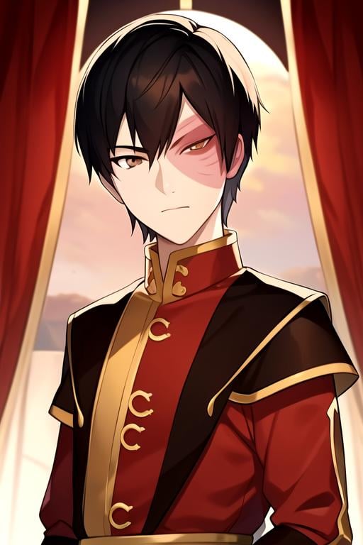 masterpiece, best quality, illustration, 1boy, solo, male focus, looking at viewer, upper body, depth of field, , realistic, <lora:zuko_avatar:0.74>, zuko_avatar, black hair, brown eyes, , , jester costume, ,