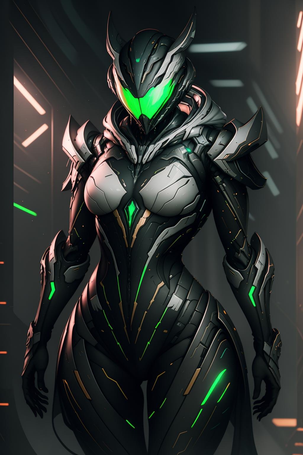 ((best quality)),absurdres,(ultra high res),octane render, girl, warframe suit, cyber helmet, (shining suit), green hornet, (neon light), spacecraft, (8k), (Masterpiece), (cinematic lighting), <lora:Warframe:0.8> 