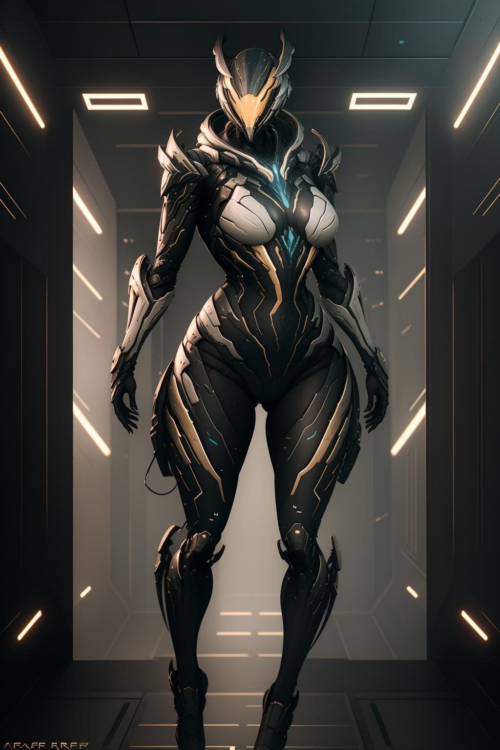 ((best quality)),absurdres,(ultra high res),octane render, woman, warframe suit, cyber helmet, neon light, huge breasts, full body, (8k), (Masterpiece), (cinematic lighting), <lora:Warframe:0.77> 