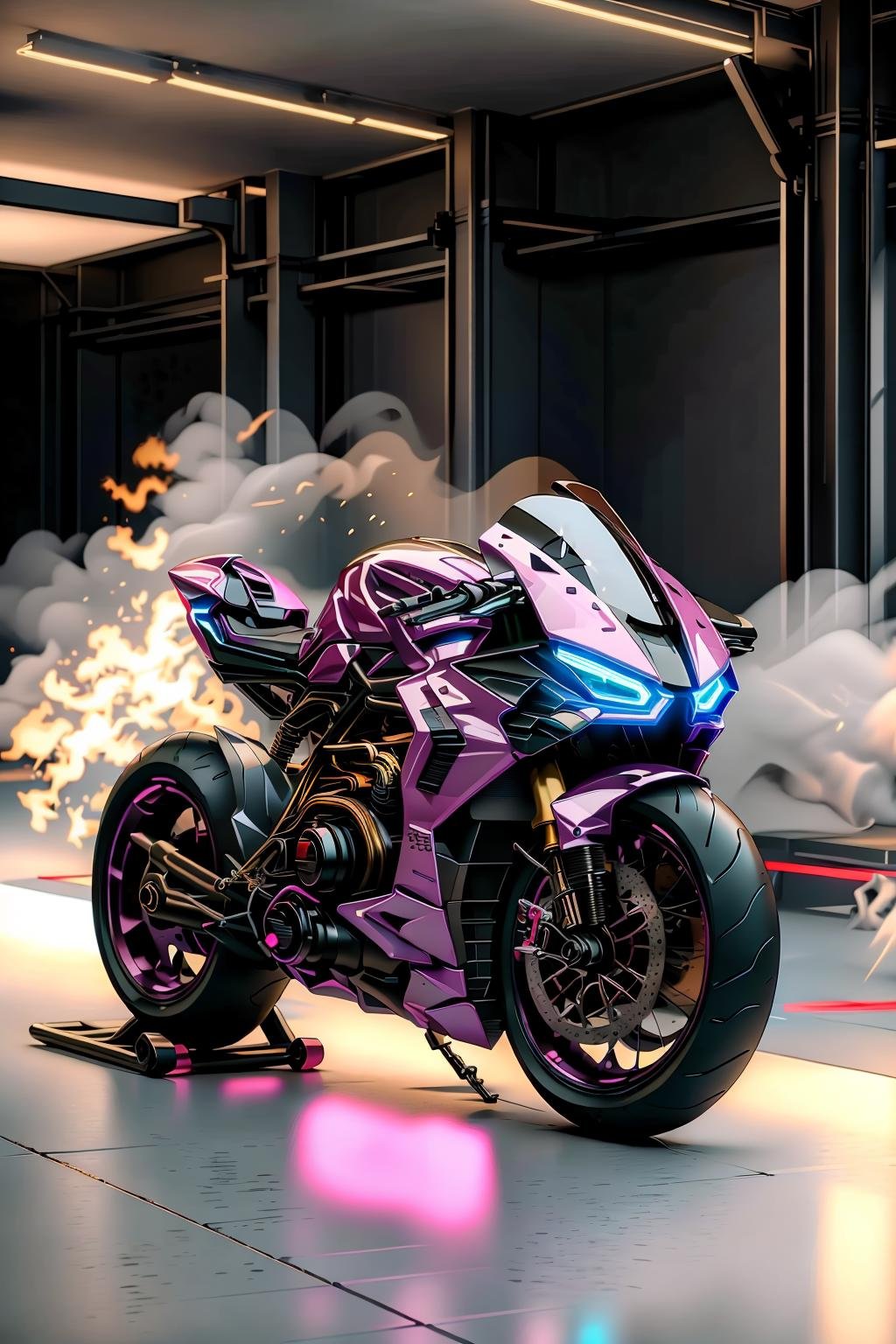 <lora:LoHa_SuperBikeV2:1>masterpiece, highly detailed photorealistic 8k raw photo, best cinematic quality, volumetric lighting and shadows, 1girl on a motorcycle, Highlighter Pink sprbk, cutting-edge design, showcasing sleek lines, advanced features, innovation, futuristic cityscape, Extreme long shot 