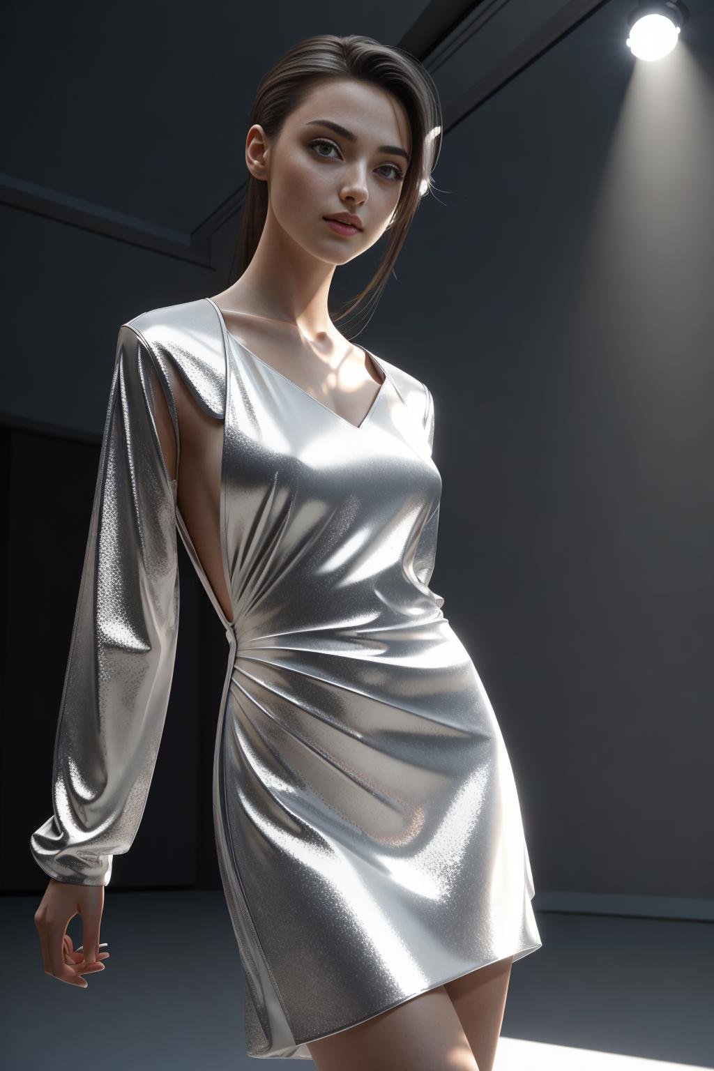 <lora:ctrdress_v1:1>masterpiece, photorealistic highly detailed 8k raw photo, volumetric lighting, volumetric shadowssilver 1girl in Platinum ctrdressfashion show background 