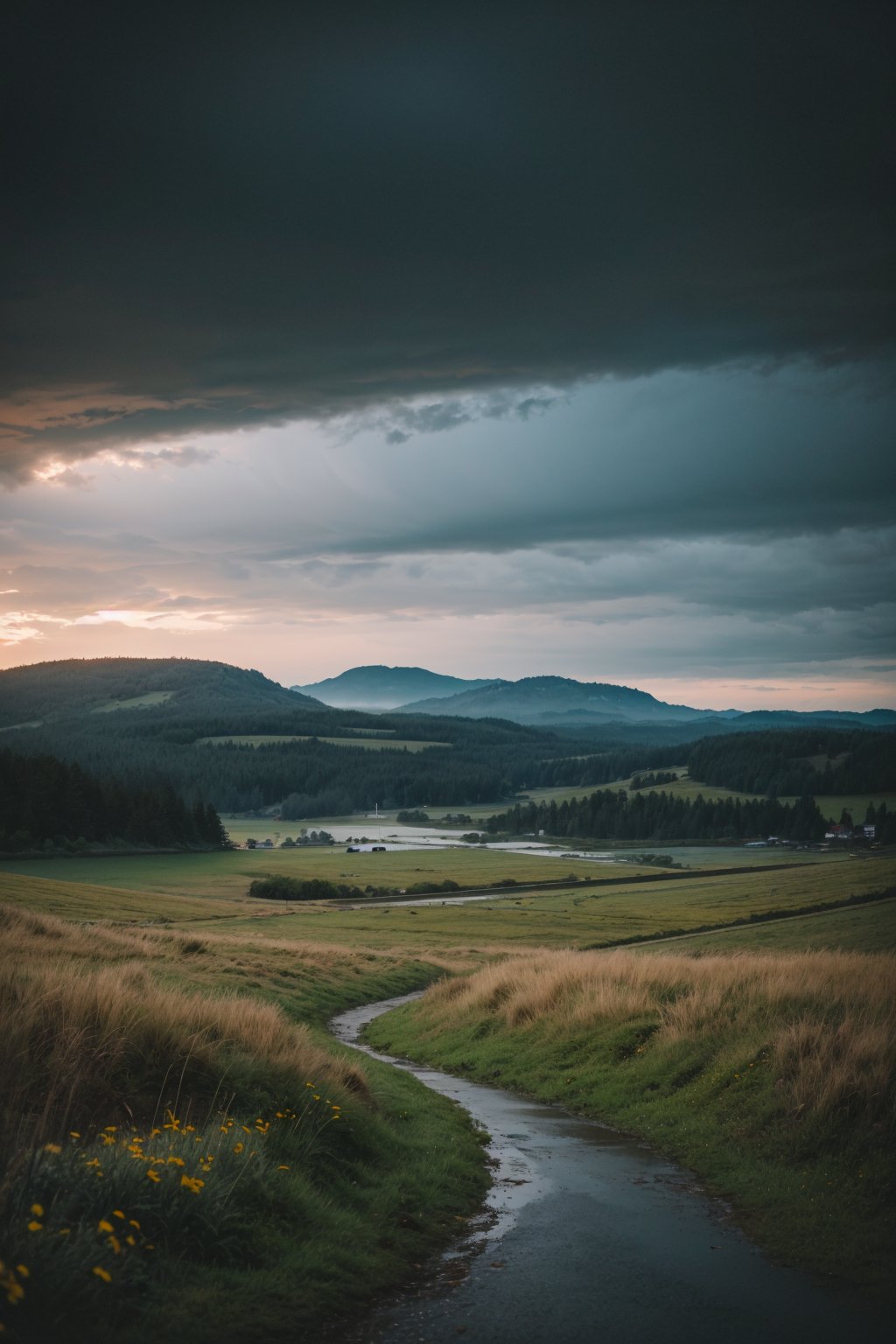 photo of landscape, rainy weather, 8k uhd, high quality, film grain, Fujifilm XT3