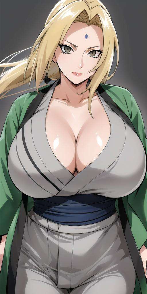 <lora:Senju_TsunadeV3:0.7> senju_tsunade, huge_breasts, Grey_short_kimono_Blue_obi_Blue_pants_Green_haori, masterpiece, best quality, detailed face, detailed eyes, highres,