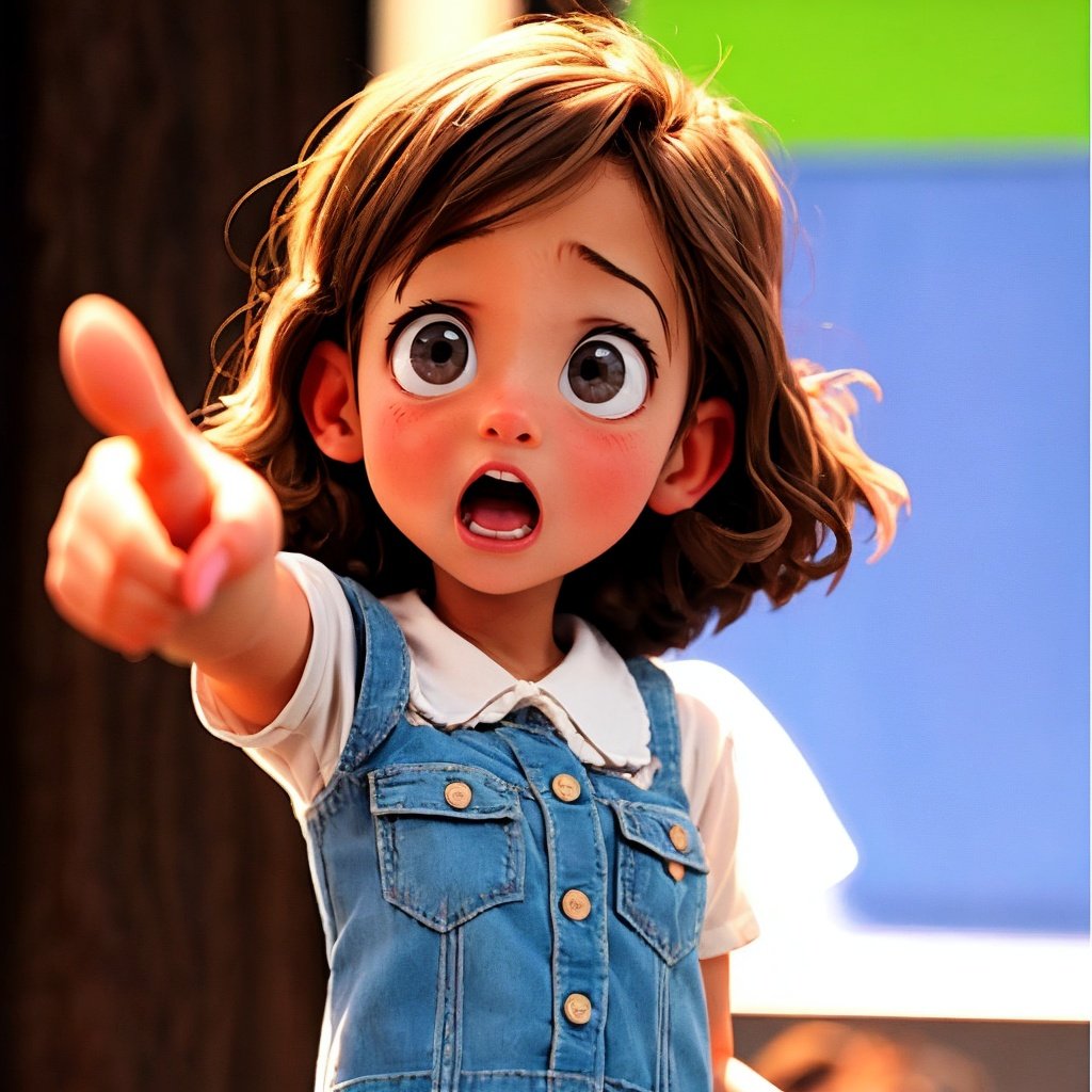 1girl,a surprised expression,pointing to the audience,5 fingers,