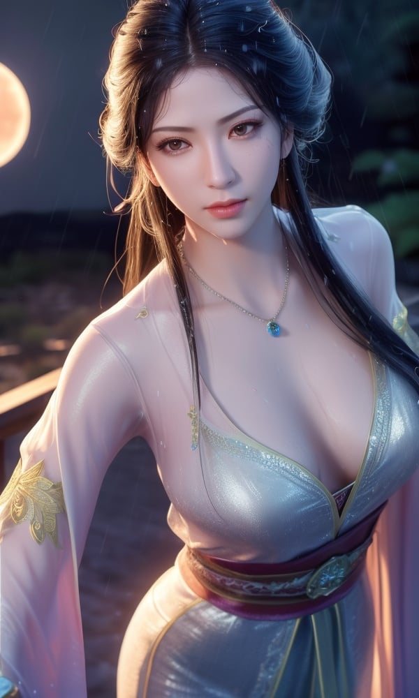 (,1girl, ,best quality, )<lora:DA_南宫婉-凡人修仙传:0.7>,, ,ultra realistic 8k cg, flawless,  tamari \(flawless\), professional artwork, famous artwork, cinematic lighting, cinematic bloom, perfect face, beautiful face, fantasy, dreamlike, unreal, science fiction,  luxury, jewelry, diamond, pearl, gem, sapphire, ruby, emerald, intricate detail, delicate pattern, charming, alluring, seductive, erotic, enchanting, hair ornament, necklace, earrings, bracelet, armlet,halo,masterpiece, fantasy, realistic,science fiction,mole,  medium breasts,cherry blossoms,wet clothes,lace, lace trim,   lace-trimmed legwear,(((Best quality, masterpiece, ultra high res, (photorealistic:1.4), raw photo, 1girl, wet clothes, rain, sweat, ,wet, night, moon,  )))  (()), (),