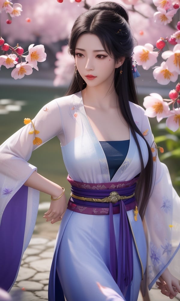 (,1girl, ,best quality, )<lora:DA_南宫婉-凡人修仙传:0.6>,, ,masterpiece, fantasy, realistic,science fiction,mole, ultra realistic 8k cg, ,tamari \(flawless\),  medium breasts ,lemon blossoms, orange blossoms, spider lily, lily \(flower\),cherry blossoms,plum blossoms, strawberry blossoms      (()), (),