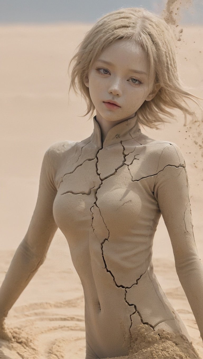 <lora:xl-shanbailing-1022Soil elements-土元素:0.85>,soil element,sand,1girl,a girl made of sand,cracked skin,dragon,