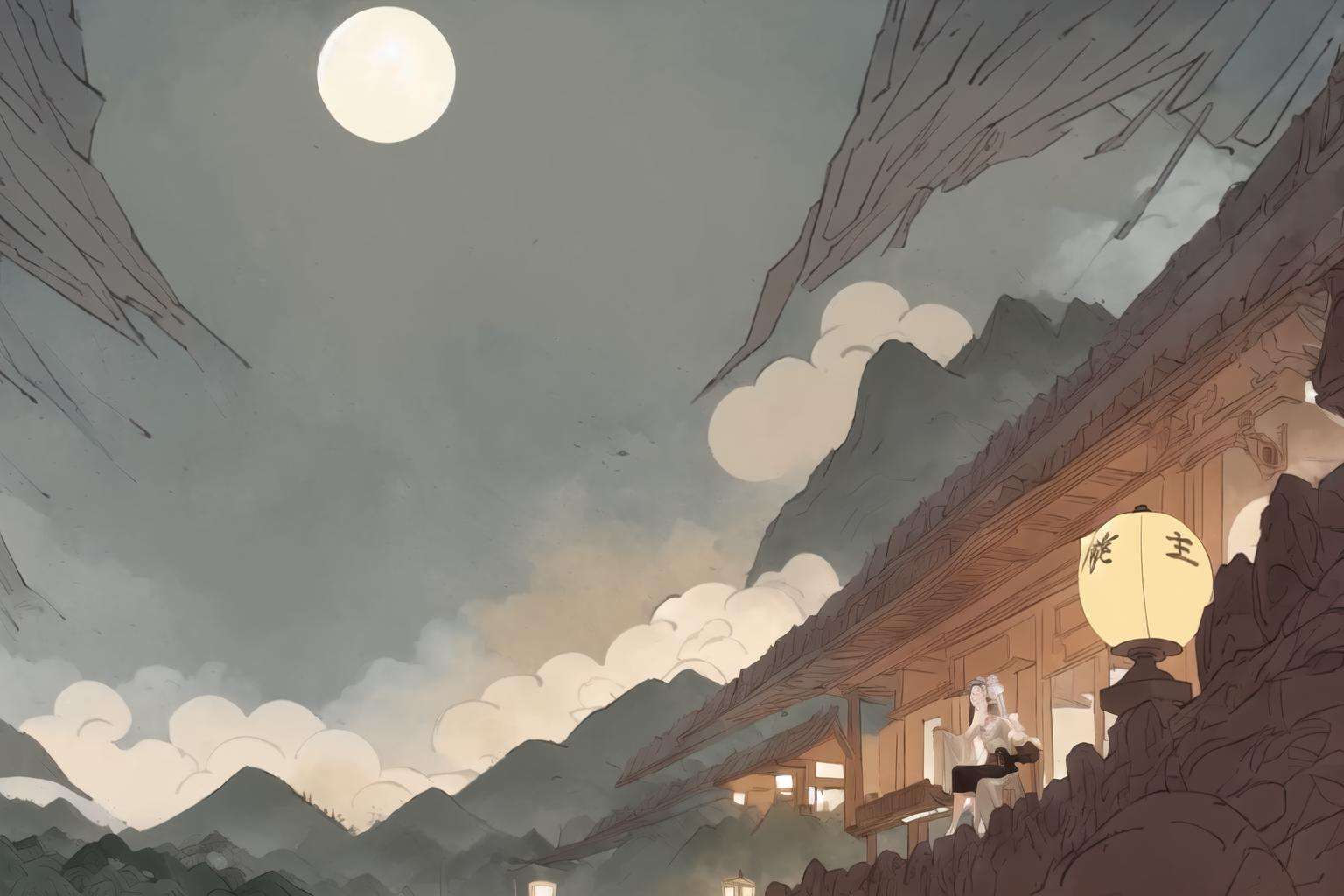 (masterpiece, best quality:1.2), (1girl), chinese lantern, (full moon), mid-autumn festival, trompe-l'œil illusionistic detail, imaginative fantasy landscapes, storybook illustrations, <lora:GFPM-000004:1>, <lora:WuMo2:0.2>,