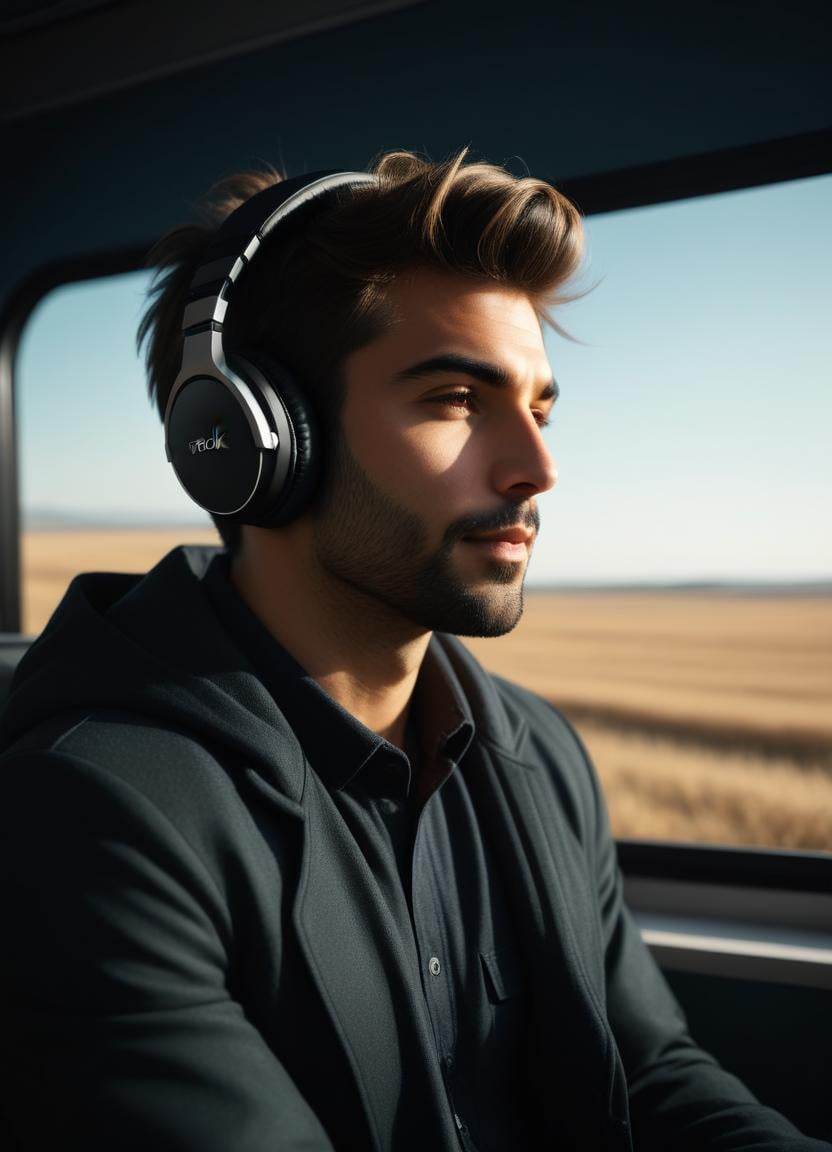 3D papercut shadow box of <lora:MidJ_Last_500_-_Experiment:0.69> arafed man with headphones on sitting in a bus, listening to music, headphones on, vibing to music, wearing modern headphone, listening to music at 2 am, hifiman, audiophile, portrait featured on unsplash, audeze, music in the air, meze audio, music is life, cinematic compositions, dj, girl wearing headphones there is a man standing in a field with rocks and a coat, volumetric godrays, distopia megaliths, megaliths, octane render godrays, anamorphic lens flare, lens flare. occult photorealism, ufology, anamorphic flares, fata morgana giant mirrors, unreal engine. film still,(Kodak Ektar:1.3),close portrait,(manga:1.3),beautiful,attractive,handsome,trending on ArtStation,DeviantArt contest winner,CGSociety,ultrafine,detailed,studio lighting . Layered, dimensional, depth, silhouette, shadow, papercut, handmade, high contrast