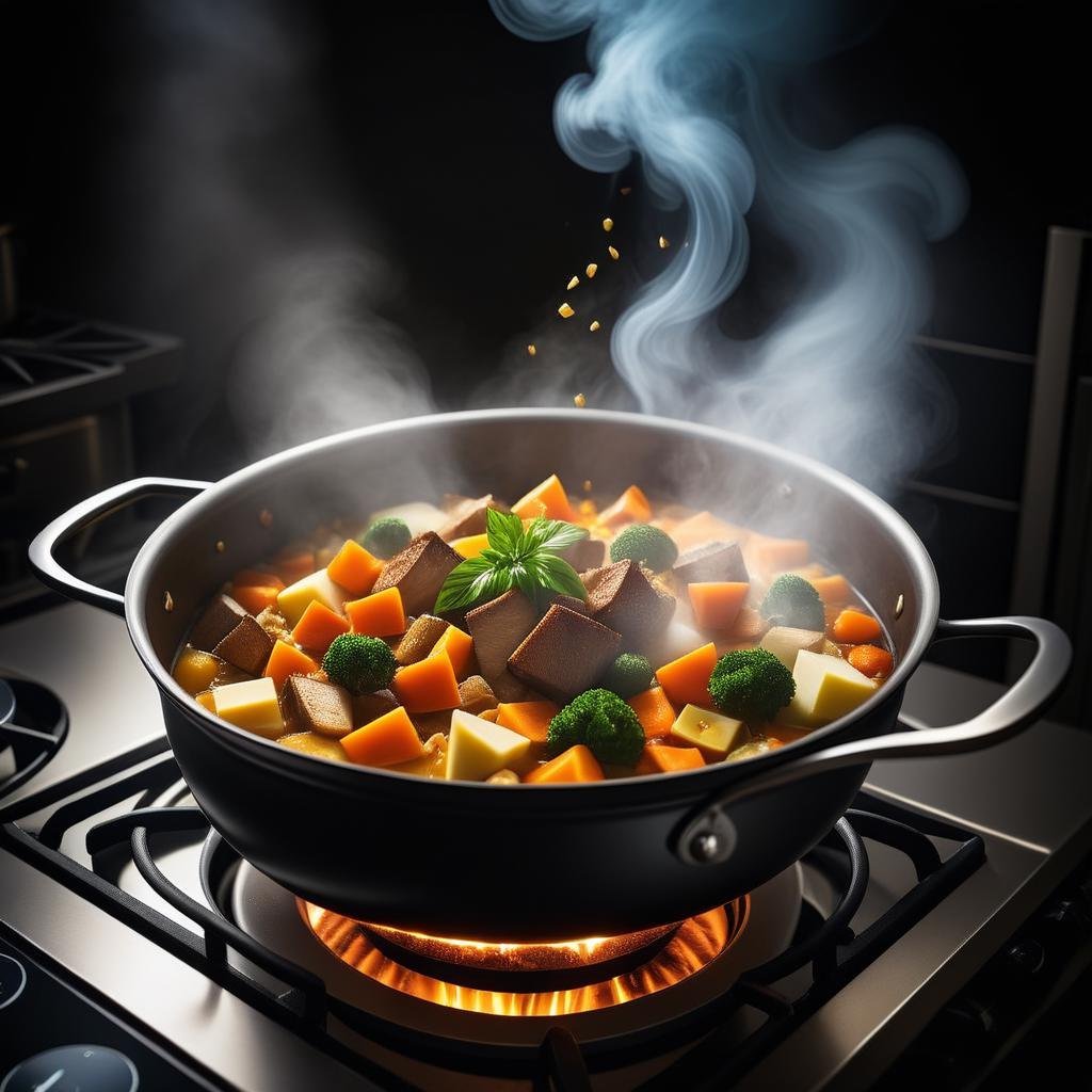 Fairy tale <lora:MidJ_Last_500_-_Experiment:1> there are many pots of food that are being cooked on the stove, steaming food on the stove, 4 k food photography, 4k food photography, hd food photography, food photography 4 k, professional food photography, boiling imagination in a bowl, food photography, award winning food photography, culinary art photography, styled food photography, food focus, award winning food photo,(Dichromatic:1.3) . Magical, fantastical, enchanting, storybook style, highly detailed