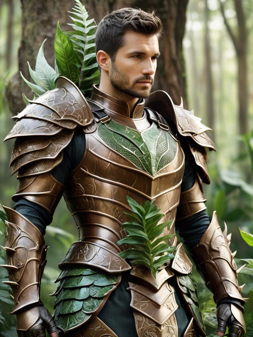 concept art <lora:FF-Midj-Last-v0563:1>, a close up of a statue of a man with armor and plants, vegetal dragon cyborg, ornate armor covered in thorns, snake skin armor forest dryad, male full body organic armor, mechanical vegetal cyborg, organic armor, segmented organic armor, techno organic armor, detailed bronze armor, plant armour, detailed rusty armor, stylish leather armor, wooden bark armor . digital artwork, illustrative, painterly, matte painting, highly detailed