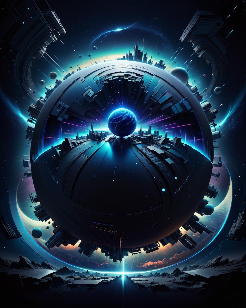 concept art (Ultrarealistic:1.3) <lora:FF-WEEK2-MJ-NEW:1> a dark background with a blue planet in the middle, 3 d render beeple, style hybrid mix of beeple, beeple artwork, beeple |, dark but detailed digital art, in style of beeple, 4k highly detailed digital art, beeple rendering, beeple masterpiece, arstation and beeple highly . digital artwork, illustrative, painterly, matte painting, highly detailed