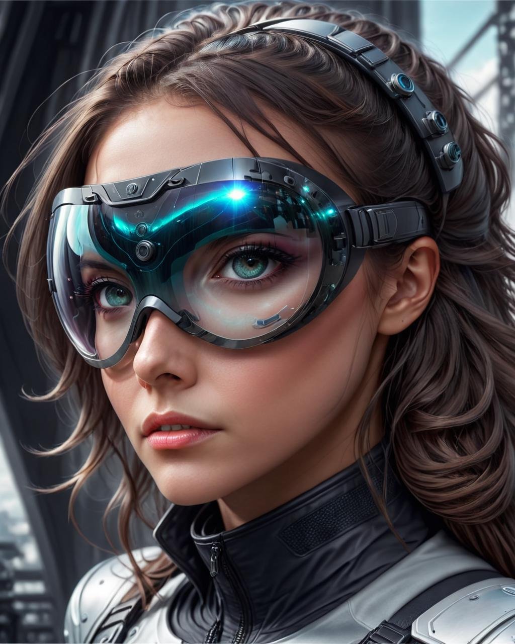 concept art (Ultrarealistic:1.3) <lora:FFusion_WEEK_2_-_TOP_100:1> a woman wearing goggles and a helmet, portrait futuristic solider girl, futuristic woman portrait, 4k highly detailed digital art, futuristic glasses lenses, futuristic digital art, 8k stunning artwork, futuristic digital painting, sci-fi digital art, portrait beautiful sci - fi girl, stunning digital illustration, beautiful digital artwork, futuristic art style, futuristic sunglasses, 4k detailed digital art,(Grayscale:1.3) . digital artwork, illustrative, painterly, matte painting, highly detailed