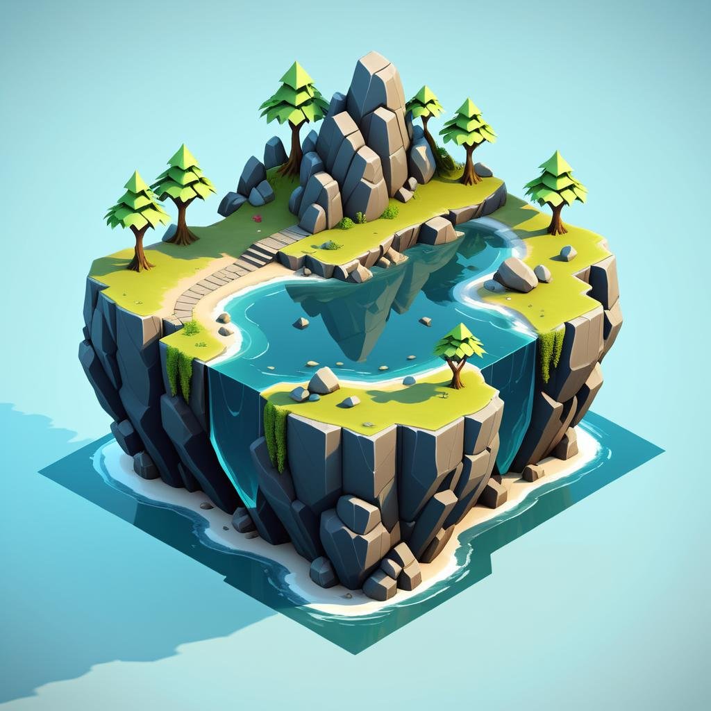 isometric style <lora:Island_Generator_Update:1> a small island with trees and rocks, 3 d render stylized, stylized 3d render, isometric 3d fantasy island, high quality lowpoly art, isometric island in the sky, stylized as a 3d render, stylized 3 d, low poly 3 d render, 3d low poly render, 3 d low poly render, island with cave . vibrant, beautiful, crisp, detailed, ultra detailed, intricate