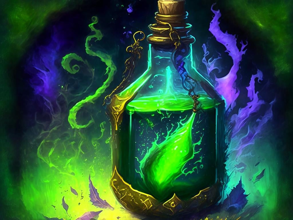 a glass bottle with a green liquid inside of it, painting of one health potion, lightning mage spell icon, fantasy game spell icon, world of warcraft spell icon, potion, crafting spells, alchemist library background, magic spell icon, potions, potion of healing, league of legends inventory item, making a potion, scratched vial, health potion, magic potions