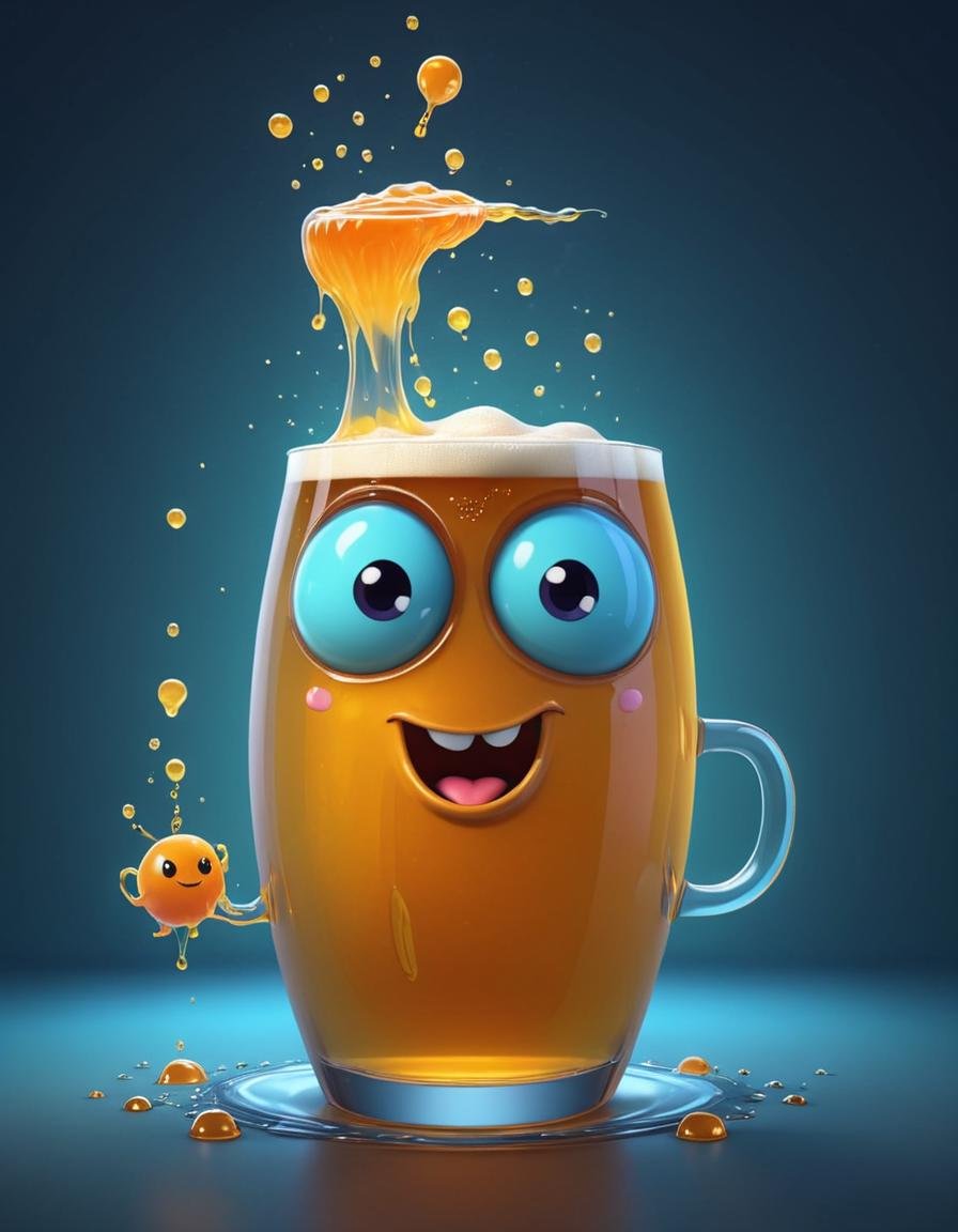 concept art <lora:Smiling_Jellyfish_XL_Series:1> a cartoon character is in a beer glass, boiling imagination in a bowl, character is covered in liquid, rendered in cinema 4 d octane, blender art, cute 3 d render, rendered in cinema4d, rendered in cinema 4 d, fairy fruit. octane render, ultra realistic 3d illustration, surreal 3 d render, realistic jelly splashes, spilling juice . digital artwork, illustrative, painterly, matte painting, highly detailed