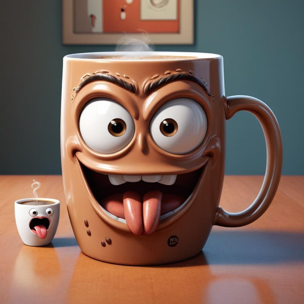 comic (Digital Artwork:1.3) of (Illustration:1.3) <lora:Smiling_Jellyfish_XL_Series:1> a cartoon mug with a mouth open, cute 3 d render, painting of an undercover cup, mug shot, huge cup of coffee, next to a cup, cartoon paper coffee cup, blender art, 3d blender render, weird silly thing with big eyes, very realistic 3 d render, old cgi 3 d rendered bryce 3 d, cartoon face, 3d rendered,CGSociety,ArtStation . graphic illustration, comic art, graphic novel art, vibrant, highly detailed