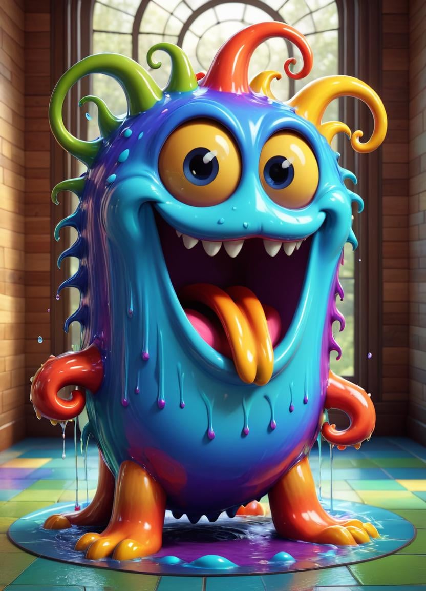 Stained glass style <lora:Smiling_Jellyfish_XL_Series:1> a colorful rainbow monster with a mouth full of paint, cute 3 d render, character is covered in liquid, rendered in cinema 4 d octane, blender art, cinema 4d colorful render, highly detailed photo of happy, rendered in cinema4d, rendered in cinema 4 d, colorful octane render, 3 d illustration, 3d illustration, stylized as a 3d render . Vibrant, beautiful, translucent, intricate, detailed