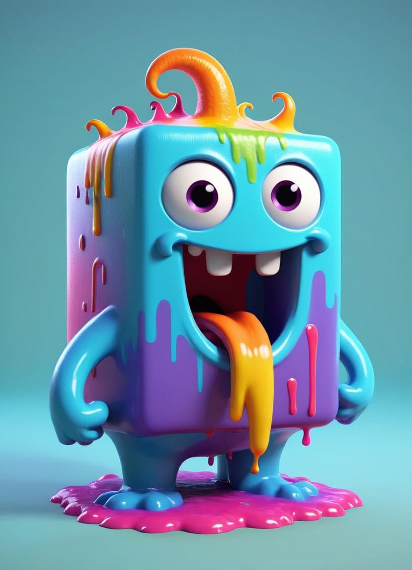 Minecraft style <lora:Smiling_Jellyfish_XL_Series:1> a colorful rainbow monster with a mouth full of paint, cute 3 d render, character is covered in liquid, rendered in cinema 4 d octane, blender art, cinema 4d colorful render, highly detailed photo of happy, rendered in cinema4d, rendered in cinema 4 d, colorful octane render, 3 d illustration, 3d illustration, stylized as a 3d render . Blocky, pixelated, vibrant colors, recognizable characters and objects, game assets