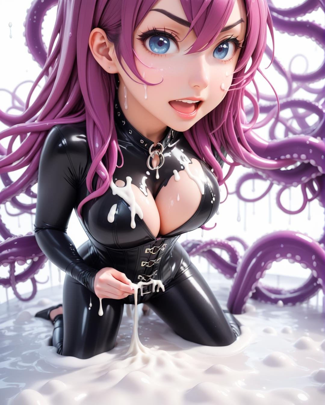 anime artwork <lora:FFai.0007.Animaginexl_V10.lora:1>a woman in sexy latex with corset, (cumshot on face):1.6, (cumshot):1.9, cumshots, face splattered with (white sperm cum):1.9, mouth dripping milk ooze goo, in minecraft posing for a picture in latex bikini with letters FF over the latex printed with a pixalated metal choker minecraft render, big breasts, huge big breasts, corset latex, minecraft world style, ((model with entwined:1.8 big tentacles:1.7))):1.9, (((big tentacle monster))):1.7, (((entwined tentacles are holding woman latex model))):1.7, cinematic lighting, reflections, HDR, 8k resolution, cinematic film still, smooth, sharp focus, realistic, movie grain, movie aesthetic, Vibrant, cinematic poster style background, (((her face and body is covered in a large amount of a white dripping liquid slime))),close portrait,(manga:1.3),beautiful,attractive,handsome,trending on ArtStation,DeviantArt contest winner,CGSociety,ultrafine,detailed,studio lighting . anime style, key visual, vibrant, studio anime,  highly detailed