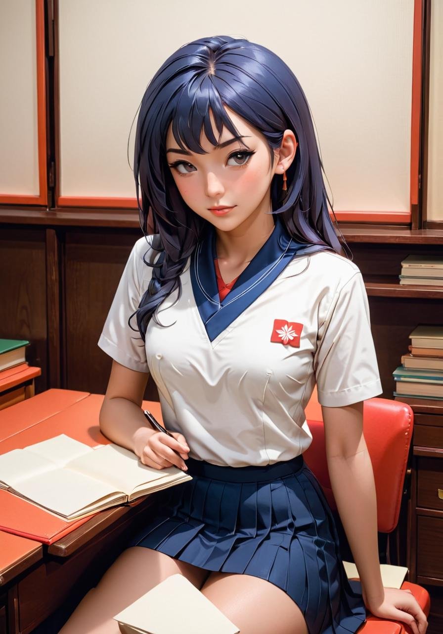 Kirigami representation of (Ultrarealistic:1.3) <lora:SaFFe3-AniSaFFe-AniSaFFe-Ani.LORA:1> a girl in a school uniform sitting at a desk,(Ukiyo-E:1.3),close portrait,(manga:1.3),beautiful,attractive,handsome,trending on ArtStation,DeviantArt contest winner,CGSociety,ultrafine,detailed,studio lighting . 3D, paper folding, paper cutting, Japanese, intricate, symmetrical, precision, clean lines