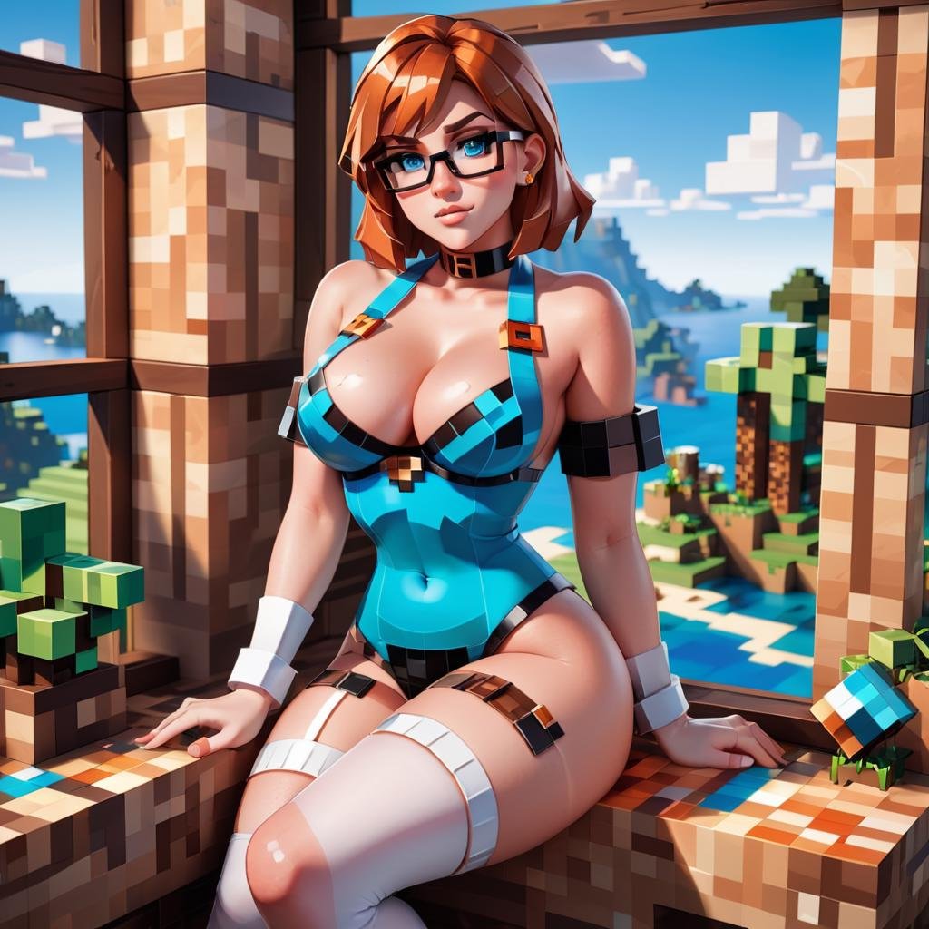 Minecraft style <lora:MinecraFFt-XL-TX-FA-v0471:1> a woman in a white latex stockings sitting on a window sill, inspired by Constance-Anne Parker, reddit contest winner, new objectivity, wearing black rimmed glasses, imposing and dominating, short redhead, on a rough wooden dungeon table, wearing headmistress uniform, jewelled, sultry and beckoning, emma uber, the shard, fine professional photo, pinup, viscous female fashion photography, professional photography, epic composition, ultra realistic, cinematic lighting, Blacklight, Photorealistic, Hyper-Detailed, professional magazine photography, 8k, a blue ice lollypop sitting on top of a wooden stick, blue waffle cone, sea of parfait, blue realistic 3 d render, inspired by Chris LaBrooy, inspired by Heinz Anger, made of wax and water, by Jan Kupecký, inspired by Russell Dongjun Lu, inspired by Matteo Pérez, satisfying render, inspired by Doug Ohlson, <lora:FF.72.endjourneyXL_v11.lora:0.69>, (by Artist Huang Guangjian:1.3), (Post-Impressionism:1.3), (Kodak Portra:1.3) . Textured, distressed, vintage, edgy, punk rock vibe, dirty, noisy . Blocky, pixelated, vibrant colors, recognizable characters and objects, game assets