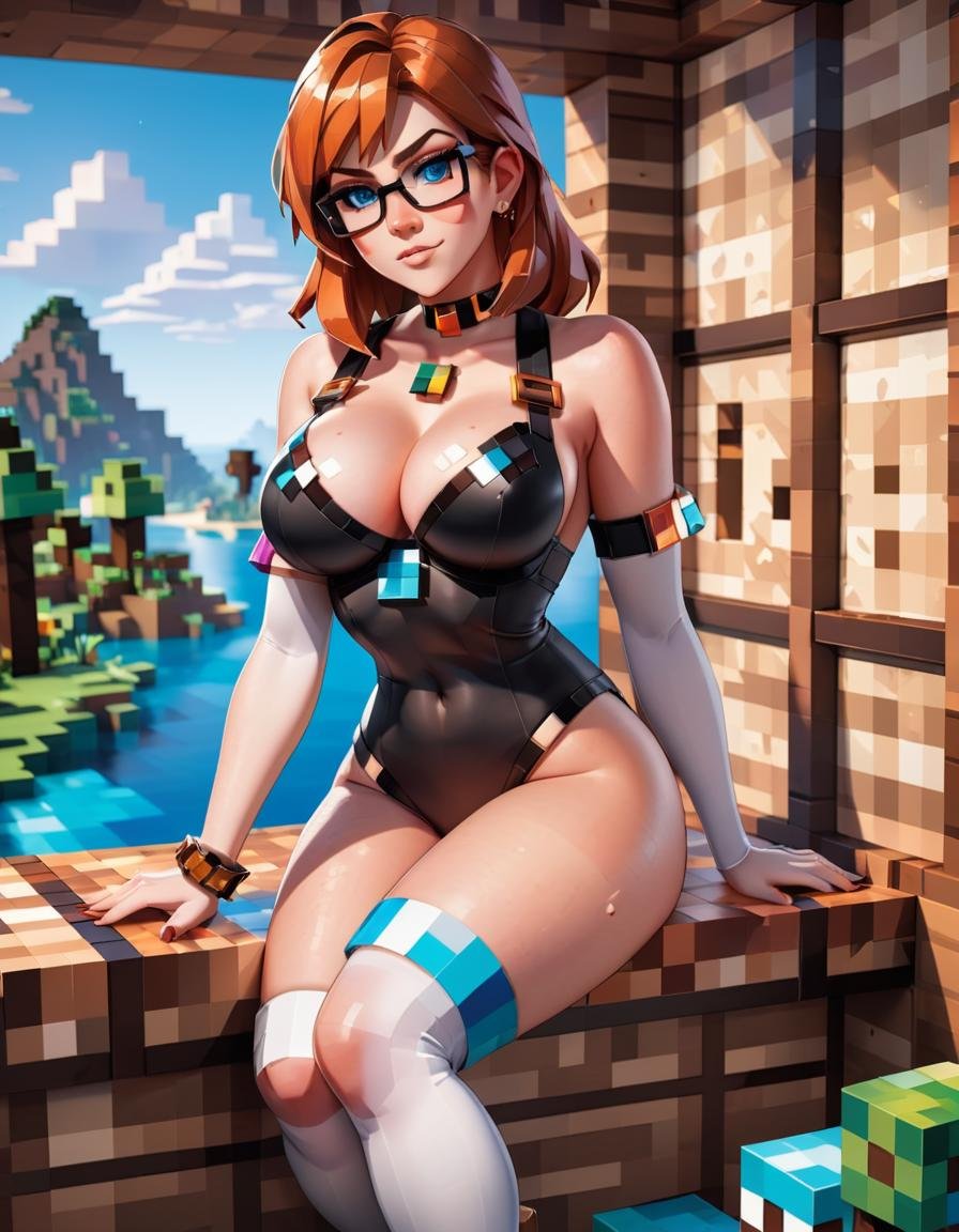 Minecraft style <lora:MinecraFFt-XL-TX-FA-v0471:1> a woman in a white latex stockings sitting on a window sill, inspired by Constance-Anne Parker, reddit contest winner, new objectivity, wearing black rimmed glasses, imposing and dominating, short redhead, on a rough wooden dungeon table, wearing headmistress uniform, jewelled, sultry and beckoning, emma uber, the shard, fine professional photo, pinup, viscous female fashion photography, professional photography, epic composition, ultra realistic, cinematic lighting, Blacklight, Photorealistic, Hyper-Detailed, professional magazine photography, 8k, a blue ice lollypop sitting on top of a wooden stick, blue waffle cone, sea of parfait, blue realistic 3 d render, inspired by Chris LaBrooy, inspired by Heinz Anger, made of wax and water, by Jan Kupecký, inspired by Russell Dongjun Lu, inspired by Matteo Pérez, satisfying render, inspired by Doug Ohlson, <lora:FF.72.endjourneyXL_v11.lora:0.69>, (by Artist Huang Guangjian:1.3), (Post-Impressionism:1.3), (Kodak Portra:1.3) . Textured, distressed, vintage, edgy, punk rock vibe, dirty, noisy . Blocky, pixelated, vibrant colors, recognizable characters and objects, game assets