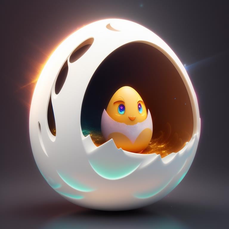 there is a large egg with a hole in it on a dark surface, 3d digital art 4k, cinema 4d bright light render, cinema 4 d art, 3d render digital art, humpty dumpty in form of egg, digital art render, high-quality render, magic frozen ice phoenix egg, cinema 4 d render, cinema 4d render, white background, color slash, aint <lora:easter-fusion:1>