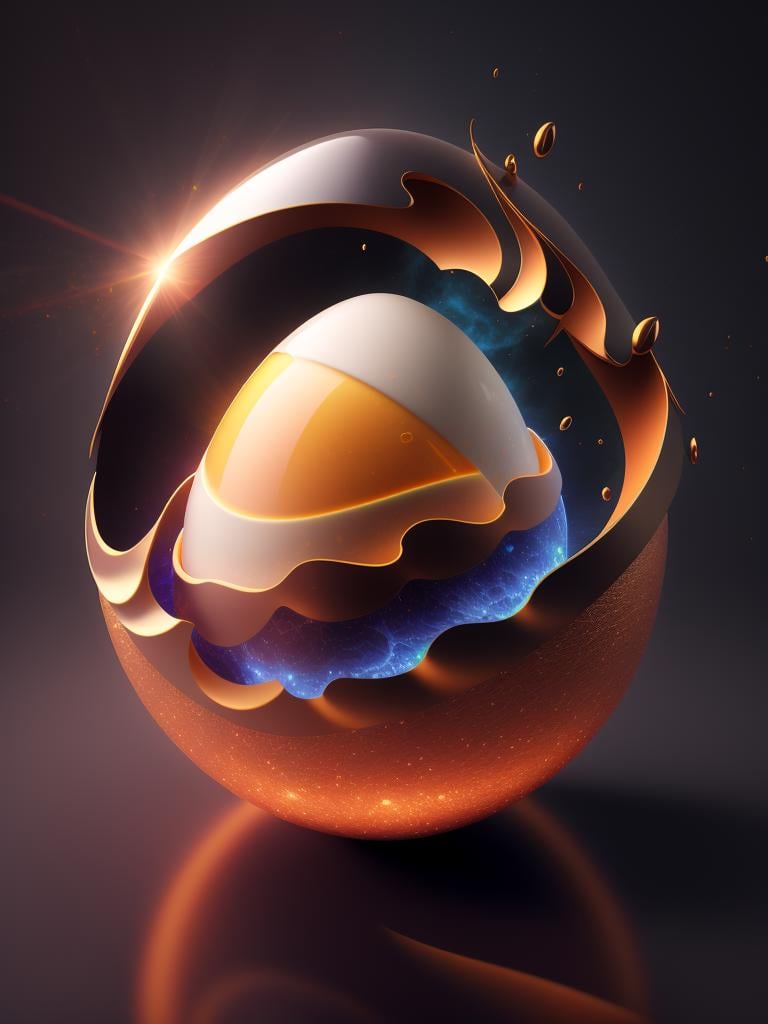 there is a large egg with a hole in it on a dark surface, 3d digital art 4k, cinema 4d bright light render, cinema 4 d art, 3d render digital art, humpty dumpty in form of egg, digital art render, high-quality render, magic frozen ice phoenix egg, cinema 4 d render, cinema 4d render, white background, color slash, aint