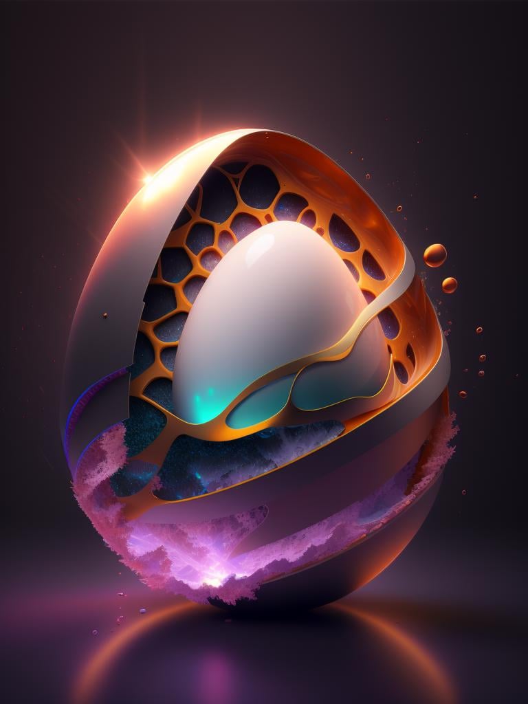 there is a large egg with a hole in it on a dark surface, 3d digital art 4k, cinema 4d bright light render, cinema 4 d art, 3d render digital art, humpty dumpty in form of egg, digital art render, high-quality render, magic frozen ice phoenix egg, cinema 4 d render, cinema 4d render, white background, color slash, aint