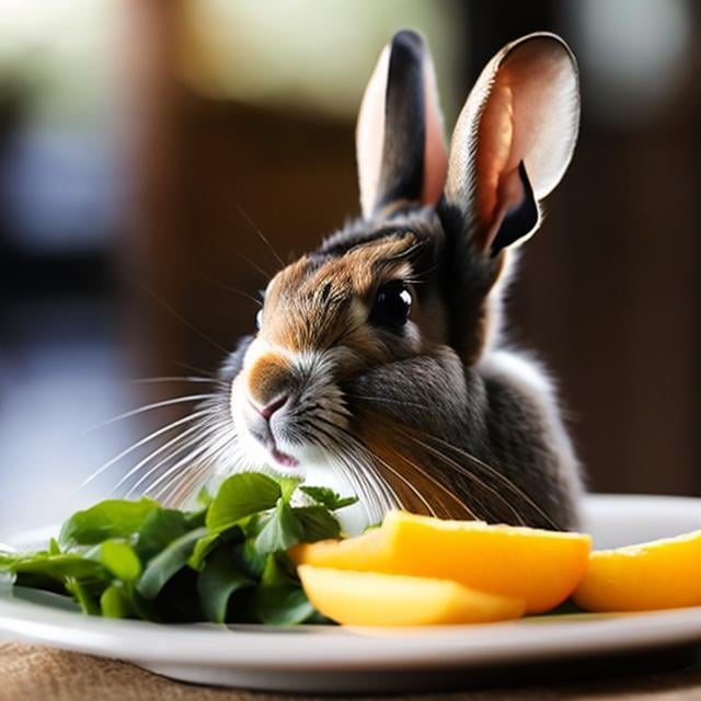 depth a background, blurry in animal, humans, table no background focus, the with next field, indoors, on food sitting whiskers, realistic, blurry, mouse, cookie, rabbit to animal food, of rabbit, tray person, food, no humans, rabbit, whiskers