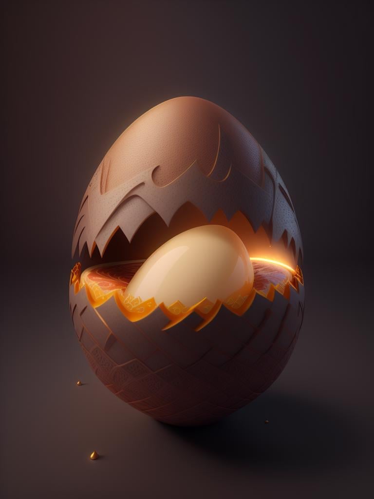 there is a large egg with a hole in it on a dark surface, (3d:1.43) digital art 4k, cinema 4d bright light render, cinema 4 d art, (3d:1.43) render digital art, humpty dumpty in form of egg, digital art render, high-quality render, magic frozen ice phoenix egg, cinema 4 d render, cinema 4d render, white background, color slash, aint brilliant, very coherent, triadic color scheme, extremely detailed, fantasy, very hi hd, smooth, artstation draw, rich mystically attractive orc staff wizard portrait resembling normal goblin head cheese