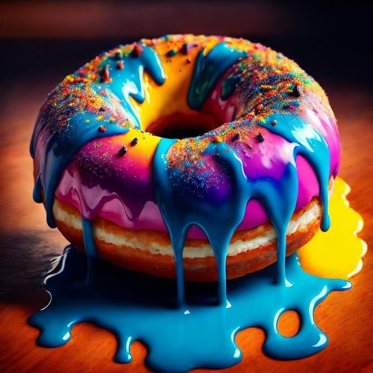 a sprinkled donut sitting on top of a table, hyper realistic digital painting, colorful hyperrealism, amazing food illustration, blender donut, amazing food photography, hyper realistic oil painting, hyper realistic color photo, ultrarealistic oil painting, realistic colorful photography, hyper - realistic oil painting, hyper-realistic oil painting, beautiful 3d render, hyperrealistic digital painting