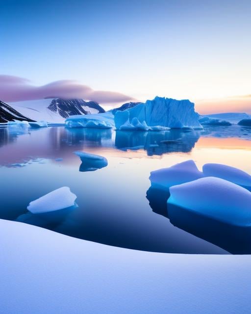 icebergs reflected in a lake with a purple sky, ice mountains in the background, mountains made out of icebergs, icy lake setting, icy mountains in the background, icebergs in the background, ice mountains afar, icy landscape, in the iceland calm water, ice snowy lake setting, icy mountains, glaciers and ice and snow, ice and glaciers