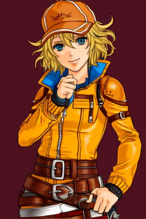 <lora:FESprite FE9-10-Style Macross:0.8>, solo focus, (FE10-Style, Halfbody, No Frames:1.1), simple background, CHAR-F FF Series Cindy Aurum by LucyFanboy