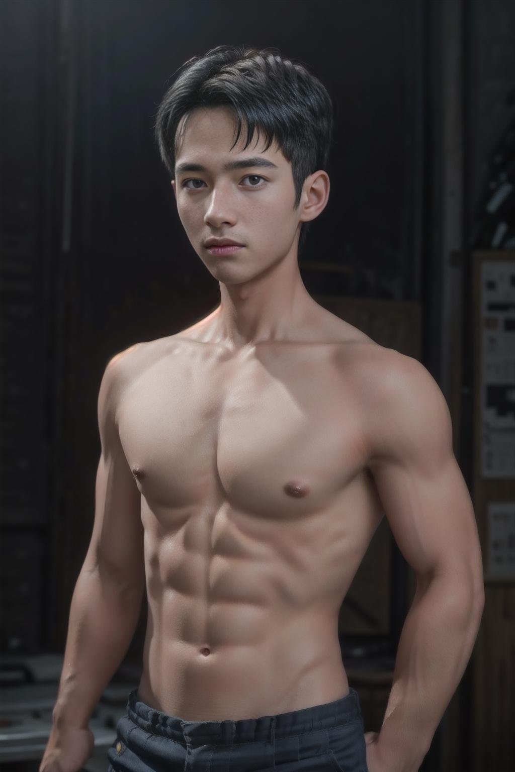 ((masterpiece)),((bestquality)),8k,high detailed,ultra-detailed,1boy, black hair, male focus, realistic, solo, ((a lean shirtless man)), moody, award winning concept art, 8K, natural lighting, 2.5D, <lora:syahasian:0.3> ,<lora:zyl:0.15> ,<lora:syahnk:0.35>,portrait,  ,<lora:2-muscle_slider_v1:-0.55>,in the void, ,<lora:Lora-Custom-ModelLiXian:0.2>,netrual expressions, 