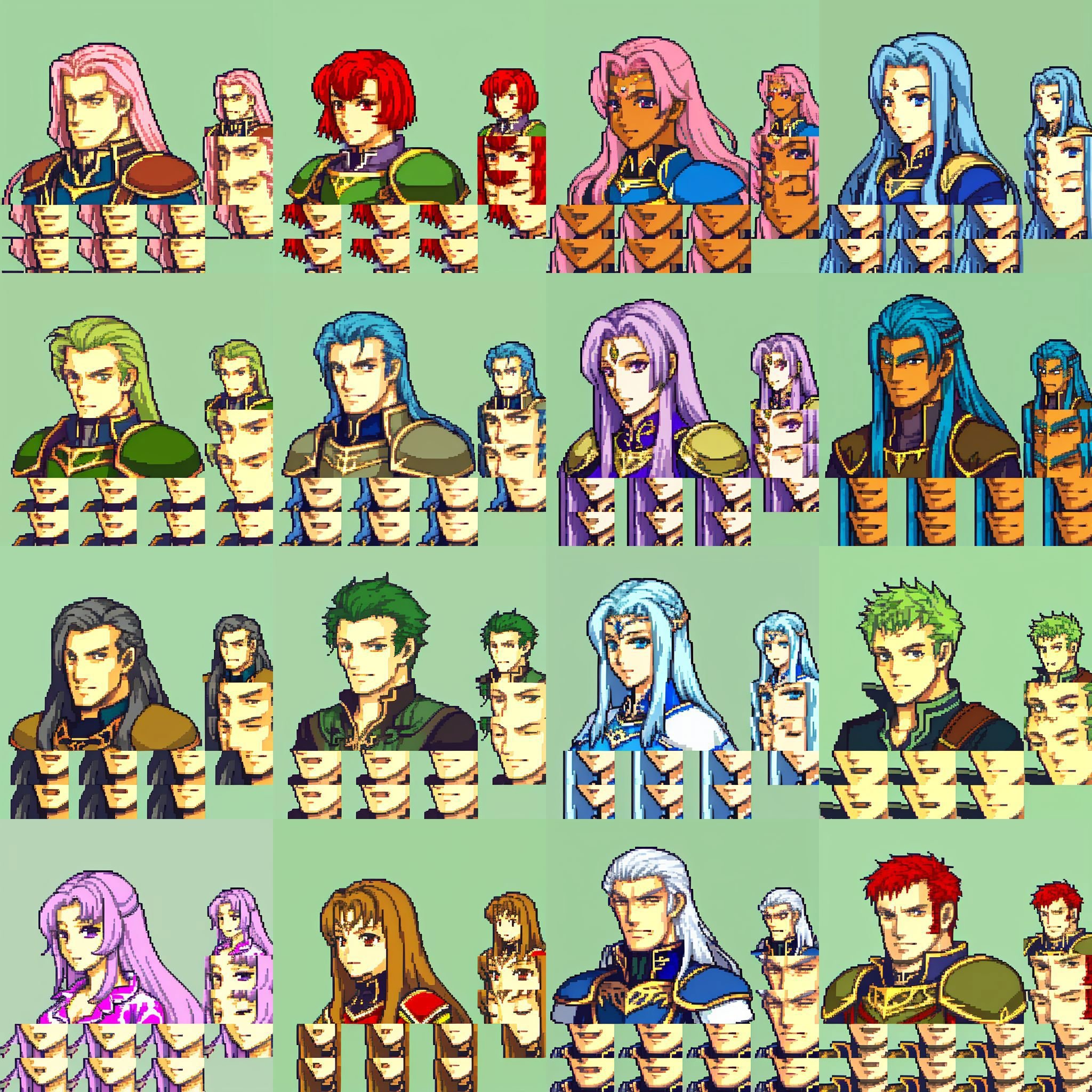 <lora:FESprite Quarterbody-Only Ethical Macross v1:0.8>, solo focus, (quarterbody, frames, vanilla fire emblem:1.1), simple background, caucasian, 1boy, mature male, Military Uniform, Armored Dress, Pink Hair, Absurdly Long Hair