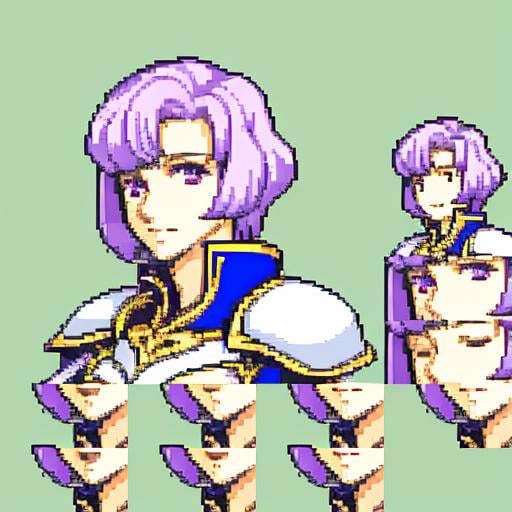 <lora:FESprite Quarterbody-Only Ethical Macross v1:0.8>, solo focus, (quarterbody, frames, vanilla fire emblem:1.1), simple background, caucasian, 1girl, mature woman, large breasts, Sailor Dress, Armored Dress, Light Purple Hair, Short Hair