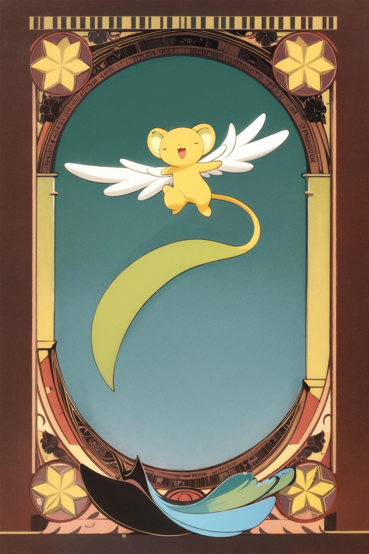 kero, solo, smile,  no humans, happy, tail, wings, <lora:Card Captor Sakura Anime:0.8>