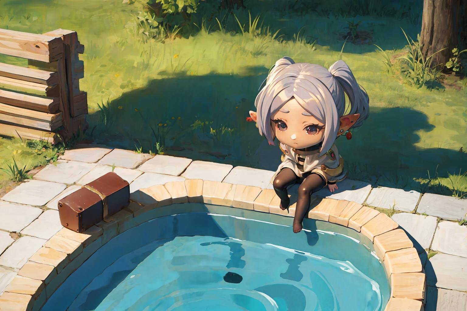 masterpiece, best quality,1girl,(chibi:1.6),swimming,